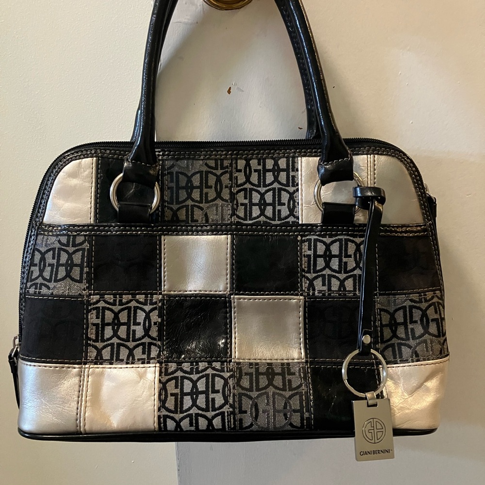 Giani Bernini Black and Silver Patchwork Satchel